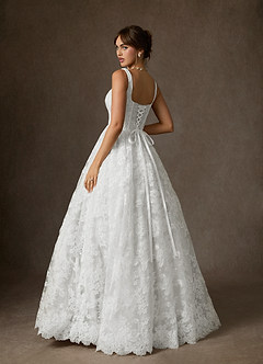 Azazie Geneva At-home Try On Dresses Diamond White Ball-Gown Square Neckline Lace Dress image2