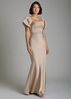 Azazie Lea Bridesmaid Dresses Taupe Mermaid Off the Shoulder Stretch Satin Convertible Dress image9