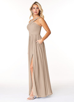 Azazie Elvira Bridesmaid Dresses Taupe A-Line Pleated Chiffon Dress image3