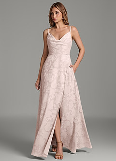 Azazie Sarella Bridesmaid Dresses Blushing Pink A-Line Pleated Floral Burnout Dress image1