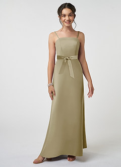 Azazie Anina Junior Robe Trapèze en Satin extensible Arc Vert Mousse image3
