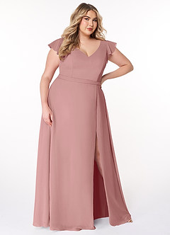 Azazie Claudine Bridesmaid Dresses Dusty Rose A-Line Flutter Sleeve Chiffon Dress image10