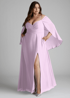 Azazie Cienna Bridesmaid Dresses Frosted Lilac A-Line Off the Shoulder Chiffon Dress image9