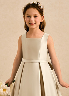 Azazie Josie Flower Girl Dresses Champagne A-Line Pleated Matte Satin Dress image5