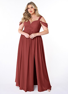 Azazie Lianne Bridesmaid Dresses Terracotta A-Line Off the Shoulder Chiffon Dress image7