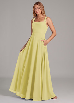 Azazie Shaude Vestidos de damas de honor Vestido de Sorbete De Limón de Gasa de Corte en A con Plisado image4