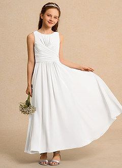 Azazie Ducky Girl Blumenmädchenkleider A-Linie Plissee Chiffon Kleid Elfenbein image1