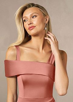 Azazie Laramie Mère de la mariée Robes Robe Sirène en Satin extensible Plissée Rose Saumon image5