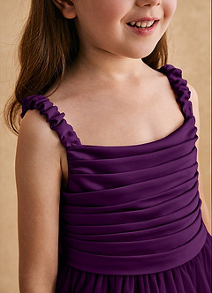 Azazie Gabbie Flower Girl Dresses Grape A-Line Pleated Matte Satin Dress image6