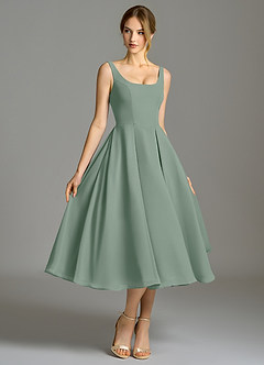 Azazie Amalie Bridesmaid Dresses Silver Sage A-Line Pleated Chiffon Dress image3