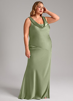 Azazie Rylina Bridesmaid Dresses Pistachio Mermaid Stretch Satin Dress image10