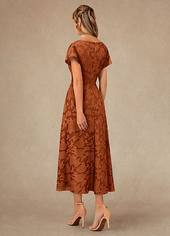 Azazie Vera Mother of the Bride Dresses Burnt Orange A-Line Pleated Floral Burnout Dress image3