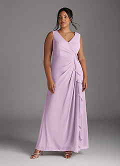 Azazie Manuella Mother of the Bride Dresses Frosted Lilac A-Line V-Neck Pleated Chiffon Dress image13