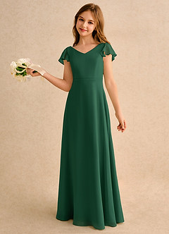 Azazie Nari Girls Formal Blumenmädchenkleider A-Linie mit ärmel Chiffon Kleid Dunkelgrün image1