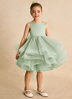 Azazie Tinie Flower Girl Dresses Dusty Sage Ball-Gown Bow Tulle Dress image2