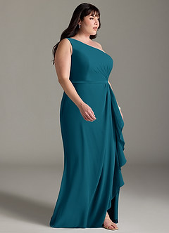 Azazie Liza Bridesmaid Dresses Ink Blue Mermaid One Shoulder Chiffon Dress image9