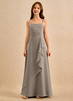Azazie lolly Girls Formal Flower Girl Dresses Taupe A-Line Pleated Chiffon Dress image4