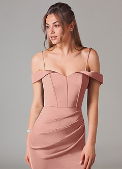 Azazie Everly Jurken voor bruidsmeisjes Converteerbaar Jurk van Stretch Satijn met Zeemeermin Off the Shoulder Rozet image2