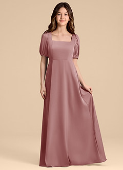 Azazie Briar Junior Vestido de Rosa Polvorienta de Satén Elástico de Corte en A con Lazo image4