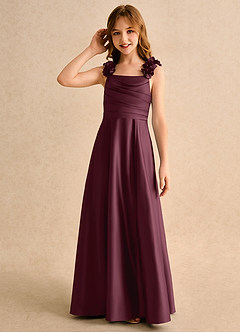 Azazie Rosita Girls Formal 플라워 걸 드레스 A라인 플리츠 매트 새틴 플로어 길이 드레스 image6