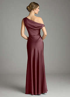 Azazie Emerson Bridesmaid Dresses Sangria Mermaid Off the Shoulder Stretch Satin Dress image2