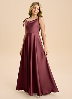 Azazie Popsy Junior A-Linie Schleifen Stretch-Satin Kleid Merlot image6