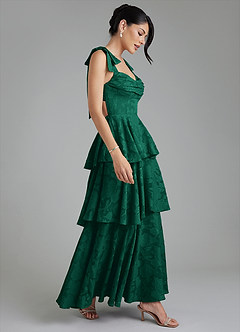 Azazie Jude Vestidos de damas de honor Vestido Esmeralda de Devorado Floral de Línea A con Escote corazón image8