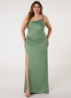 Azazie Eren Bridesmaid Dresses Matcha Mermaid One Shoulder Stretch Satin Dress image6