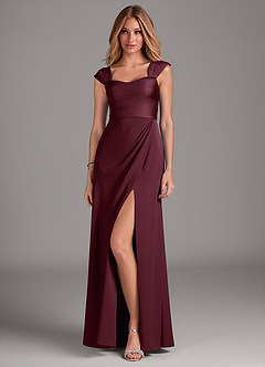 Azazie Laila Bridesmaid Dresses Cabernet A-Line Pleated Stretch Satin Dress image1