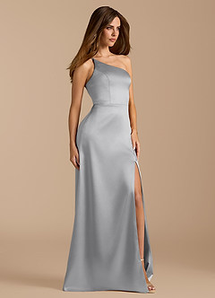 Azazie Trina Bridesmaid Dresses Silver A-Line One Shoulder Metallic Satin Dress image4