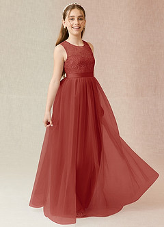 Azazie Georgette Junior Terracotta A-Line Lace Tulle Dress image4