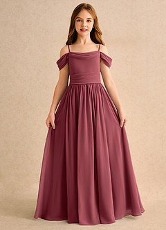 Azazie Shia Girls Formal Robe Demoiselle D'honneur Fillette Robe Trapèze en Mousseline de soie Épaule décolletée Merlot image5