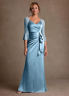 Azazie Nampa 신부의 어머니 드레스 쉬스 주름진 망사 플로어 길이 드레스 image1