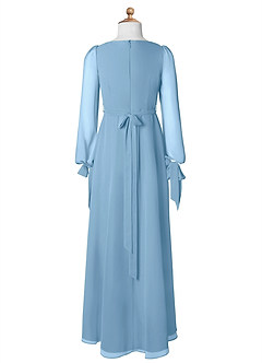 Azazie Leonia Junior Steel Blue A-Line with Pockets Chiffon Dress image8