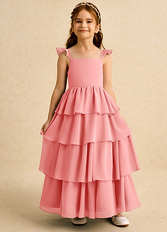 Azazie Boba vestidos de niña de las flores Vestido de Coral de Gasa de Corte En A con Escote Cuadrado image6