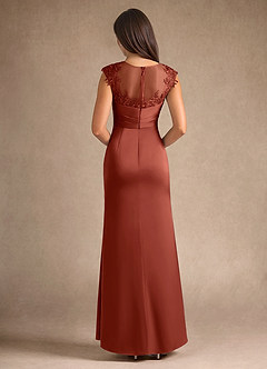 Azazie Santa Barbara Mère de la mariée Robes Robe Fourreau en Satin extensible Plissée Terracotta image3