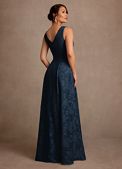 Azazie Luanne Mother of the Bride Dresses Dark Navy A-Line Pleated Floral Burnout Dress image3