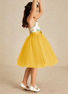 Azazie Jollie Flower Girl Dresses Marigold A-Line Spaghetti Strap Tulle Dress image4