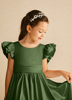 Azazie Piglette Flower Girl Dresses Olive A-Line Bow Matte Satin Dress image3