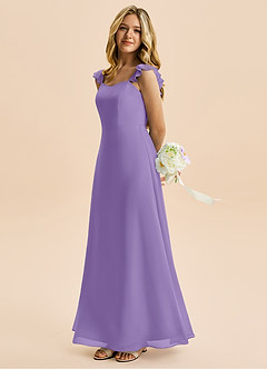 Azazie Mavie Junior Linia A Marszczony Szyfon Długość podłogi Młodsza druhna Sukienka image3