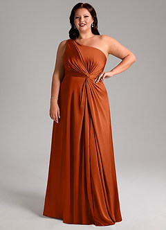 Azazie Brooke Bridesmaid Dresses Burnt Orange A-Line One Shoulder Stretch Satin Dress image12