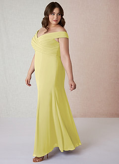 Azazie Lecia Bridesmaid Dresses Lemon Sorbet Empire Off-The-Shoulder Pleated Chiffon Convertible Dress image10