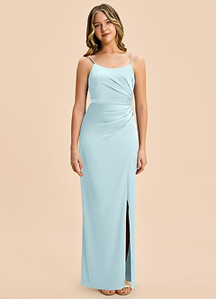 Azazie Calandra Junior Cloud Blue Sheath Pleated Stretch Satin Dress image6