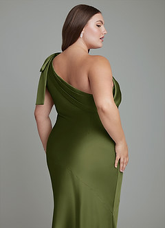 Azazie Yuanna Bridesmaid Dresses Olive Mermaid One Shoulder Stretch Satin Dress image14