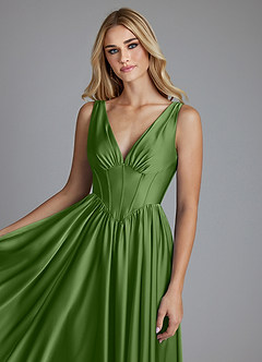 Azazie Delmie Brudtärnklänningar Klä av A-Linje i Stretch Satin Korsett Basilika image7