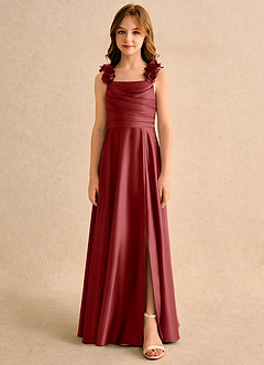 Azazie Rosita Girls Formal vestidos de niña de las flores Vestido de Óxido de Satin Mate de Corte en A con Plisado image3