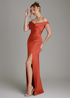Azazie Teyana Brautjungfernkleider Etui Schulterfrei Stretch-Satin Kleid Rost image5