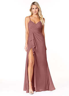 Azazie Emerald Bridesmaid Dresses Desert Rose A-Line Ruffled Chiffon Dress image4