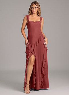 Azazie Sloane At-home Try On Dresses Terracotta A-Line Sweetheart Neckline Chiffon Dress image1