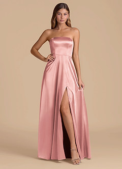 Azazie Wren Brudtärnklänningar Klä av A-Linje i Metallisk satin Axelbandslös Dammig Ros image1